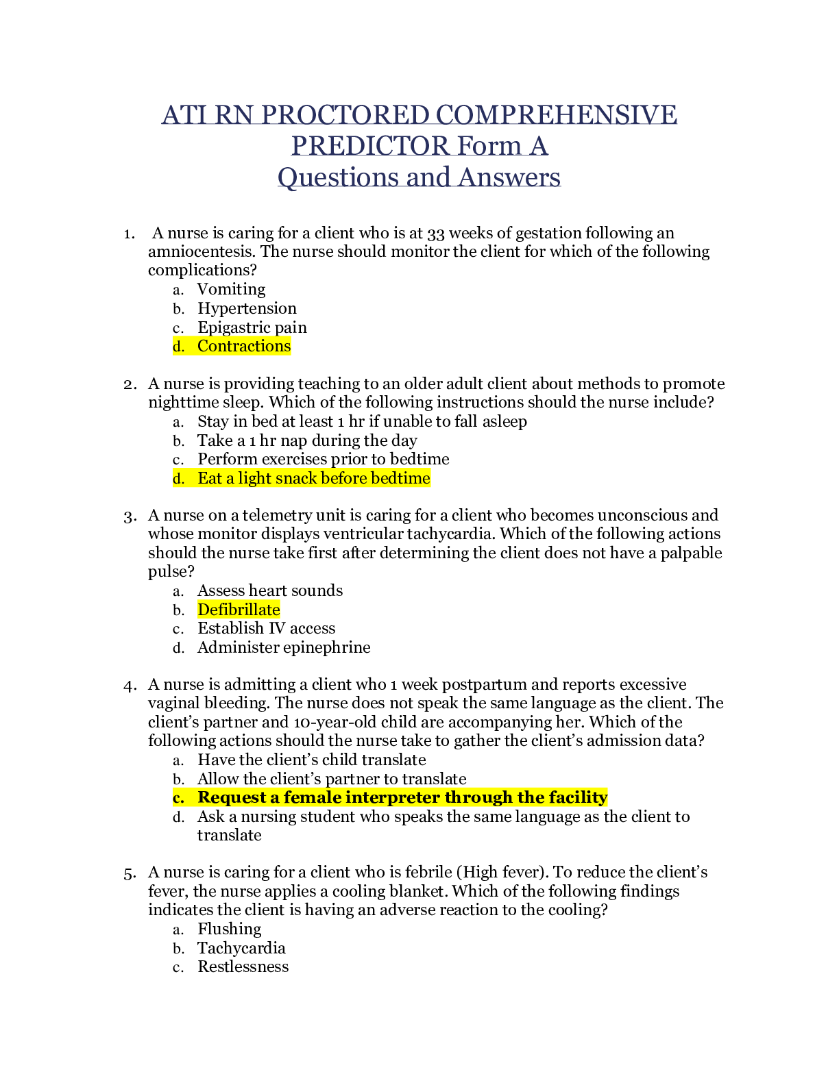 Preview image for ATI RN PROCTORED COMPREHENSIVE PREDICTOR Form A_Questions with Answers